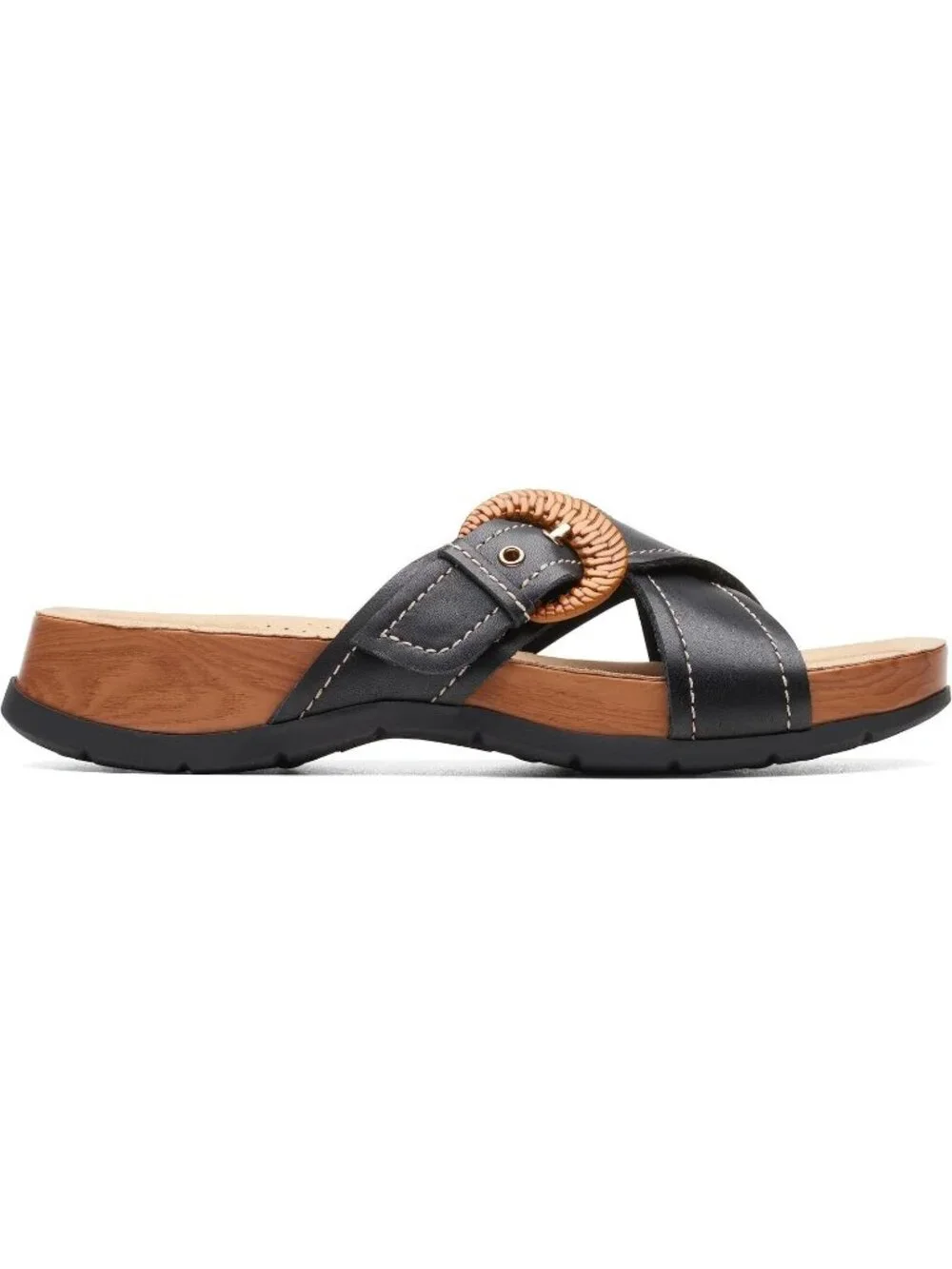 Clarks Reileigh Bay Sandals Women's 7.5W Black Brown Leather Slip On Shoes - Picture 3 of 6